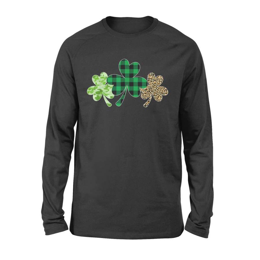 Plaid Shamrock Shirt Leopard Camouflage Fun St Patricks Day T-Shirt – Standard Long Sleeve