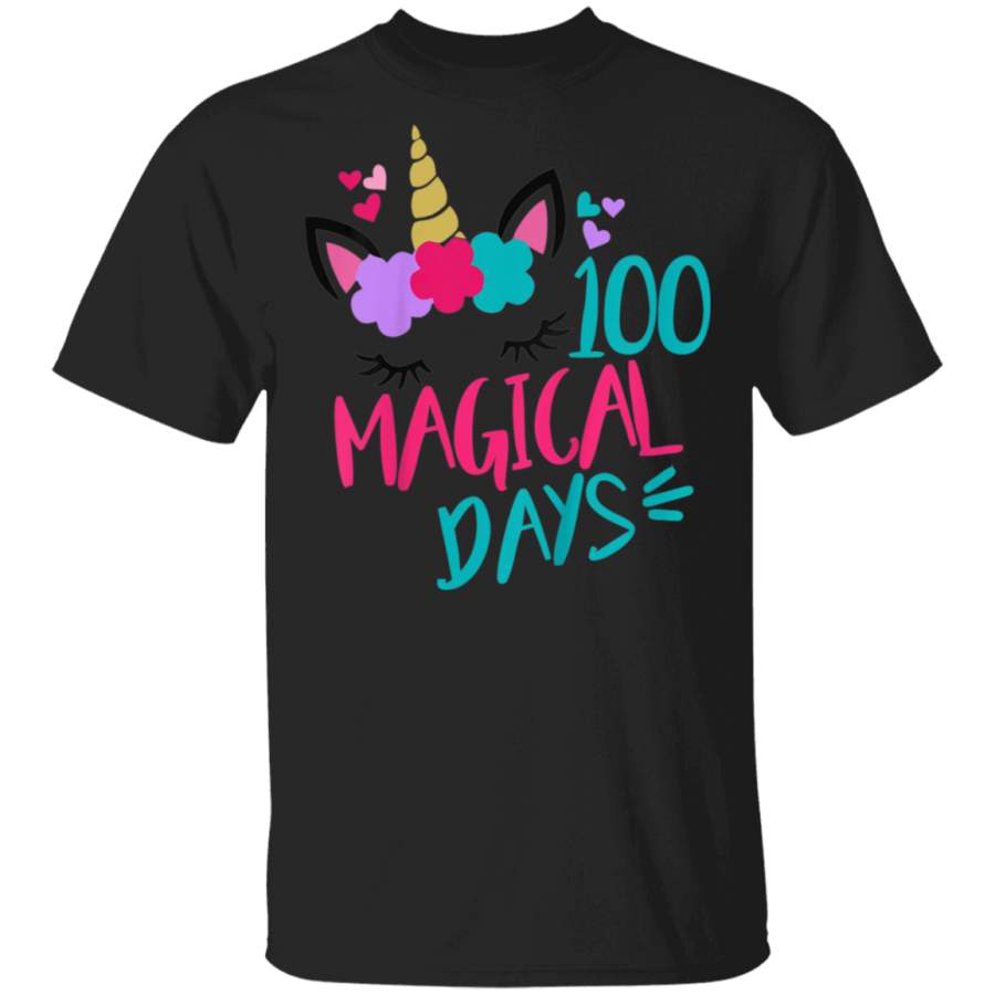 Kids 100 Magical Days Cute 100 Days of School Girls Unicorn T-Shirt