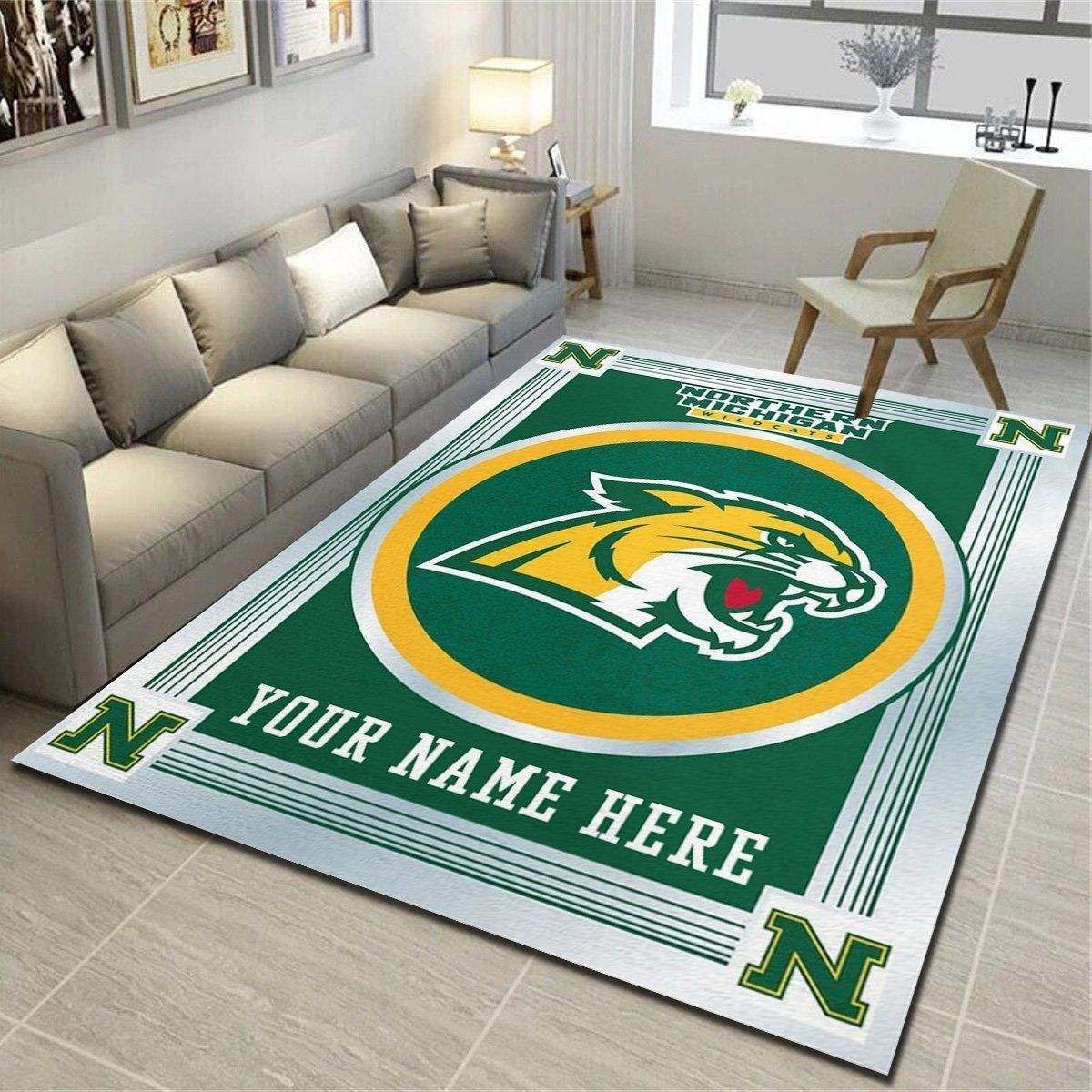 Northern Michigan Wildcats Personalized Area Rug, Team Living Room Carpet, Customized Man Cave Floor Mat