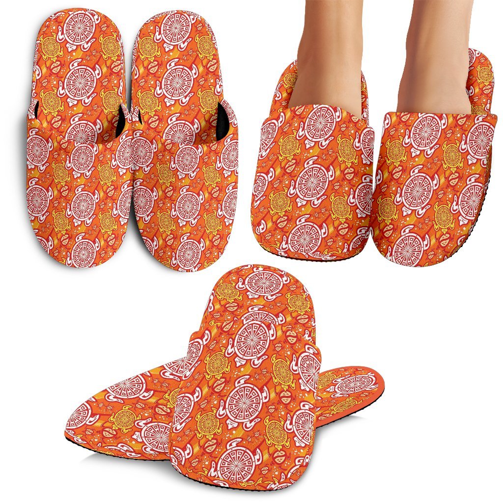 Sea Turtle Hawaii Orange Pattern Print Premium Home Slippers Ha76474