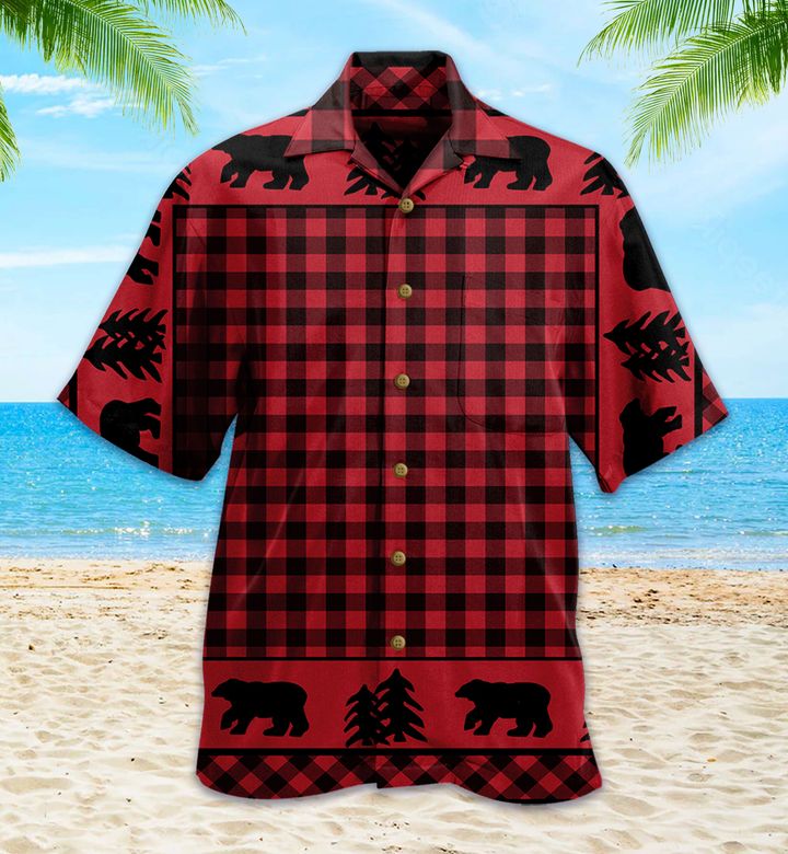 Black Bear Lodge Red Hawaiian Shirt 3D