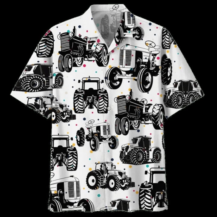 Black And White Tractor Background Design Hawaiian Shirt, Beach Party 2023 Shirt