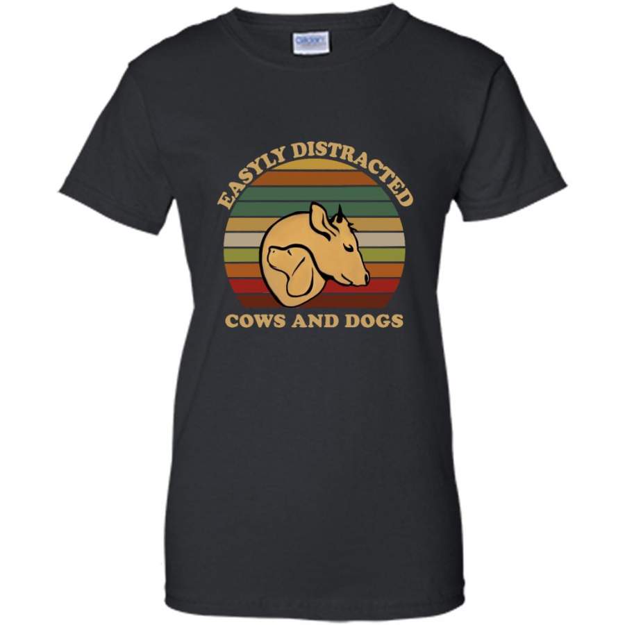 Easily Distracted By Cows And Dogs, Classic Vintage Retro – Gildan Women Shirt