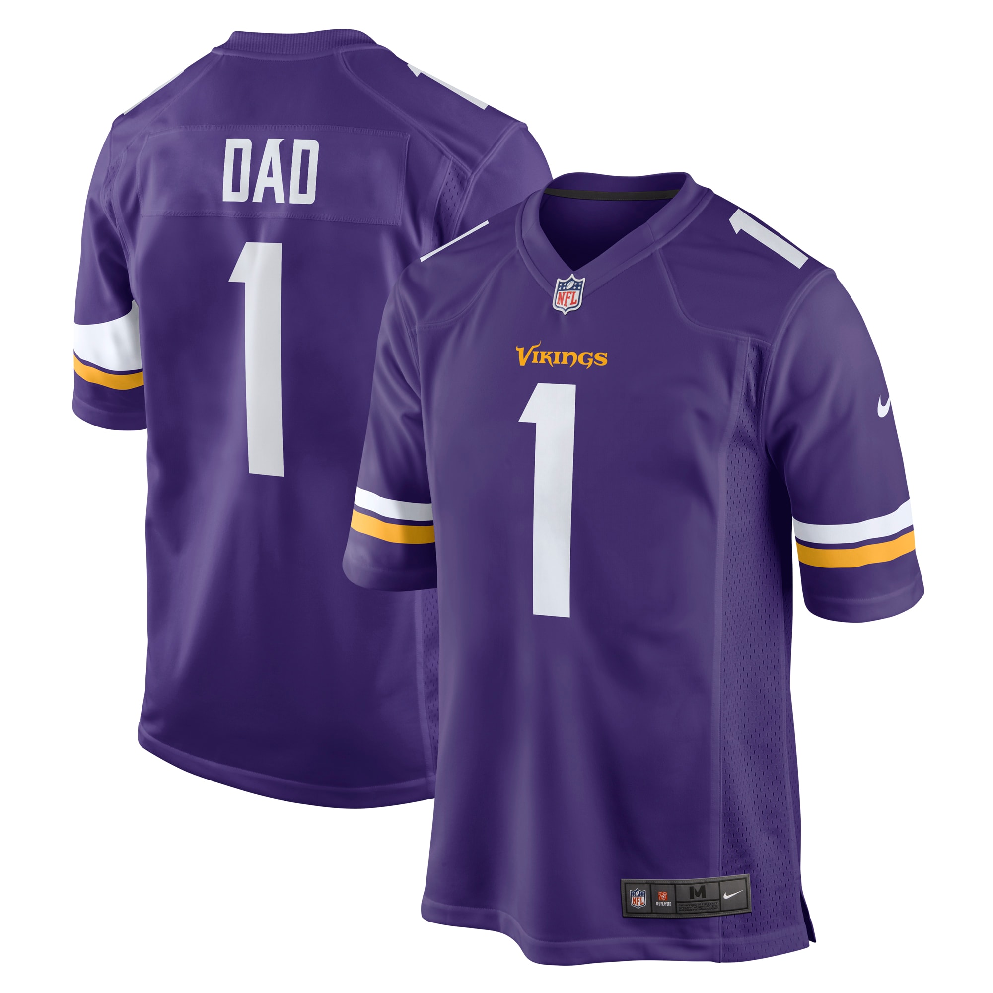 Men’s Minnesota Vikings Number 1 Dad Purple Game Jersey