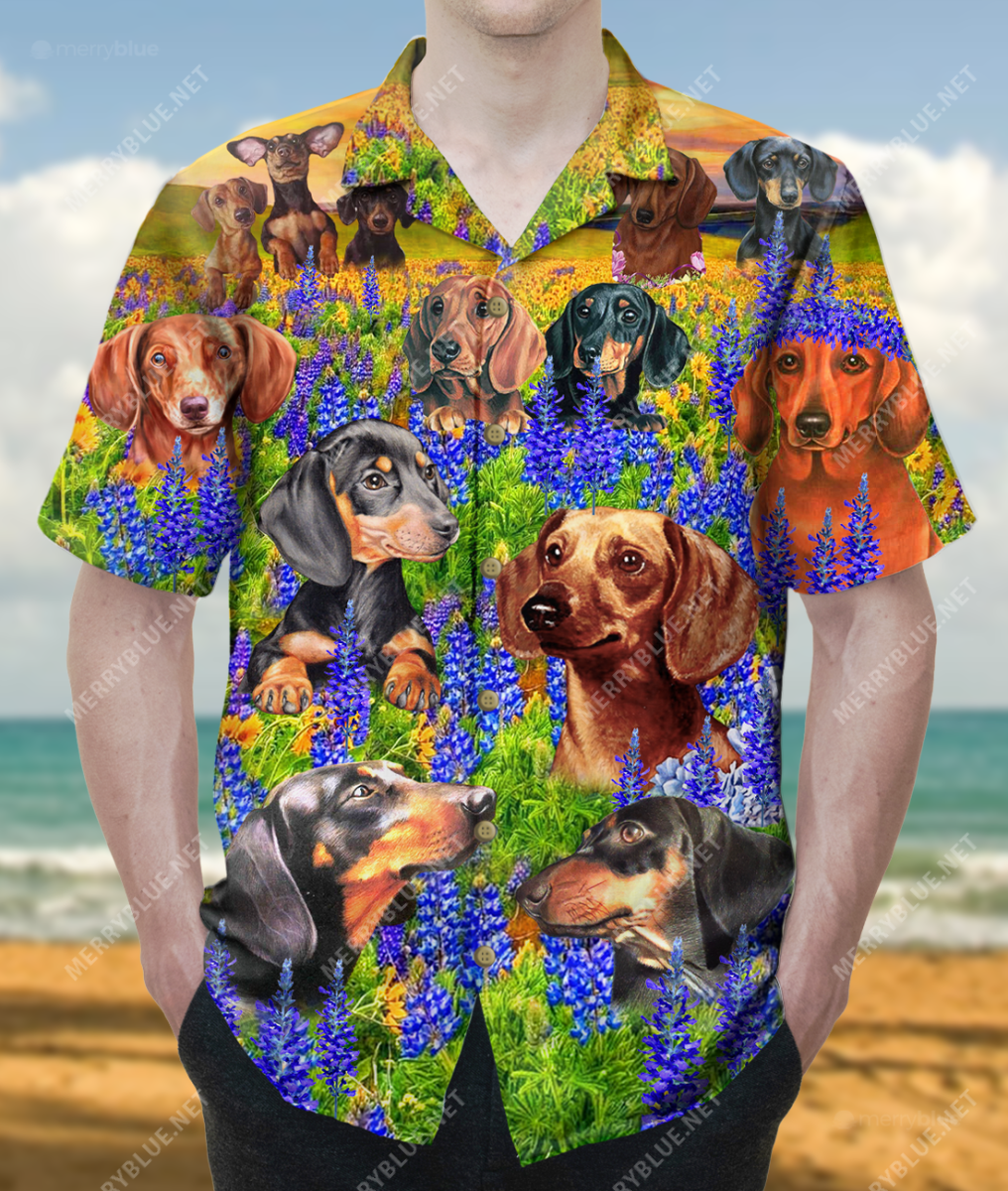 Dachshund In Bluebonnet Field Unisex Hawaii Shirt Ha97606