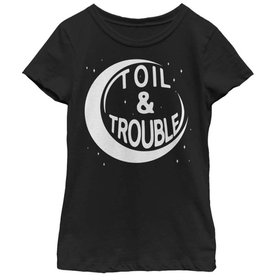 Lost Gods Girl’s Halloween Toil and Trouble  T Shirt Black