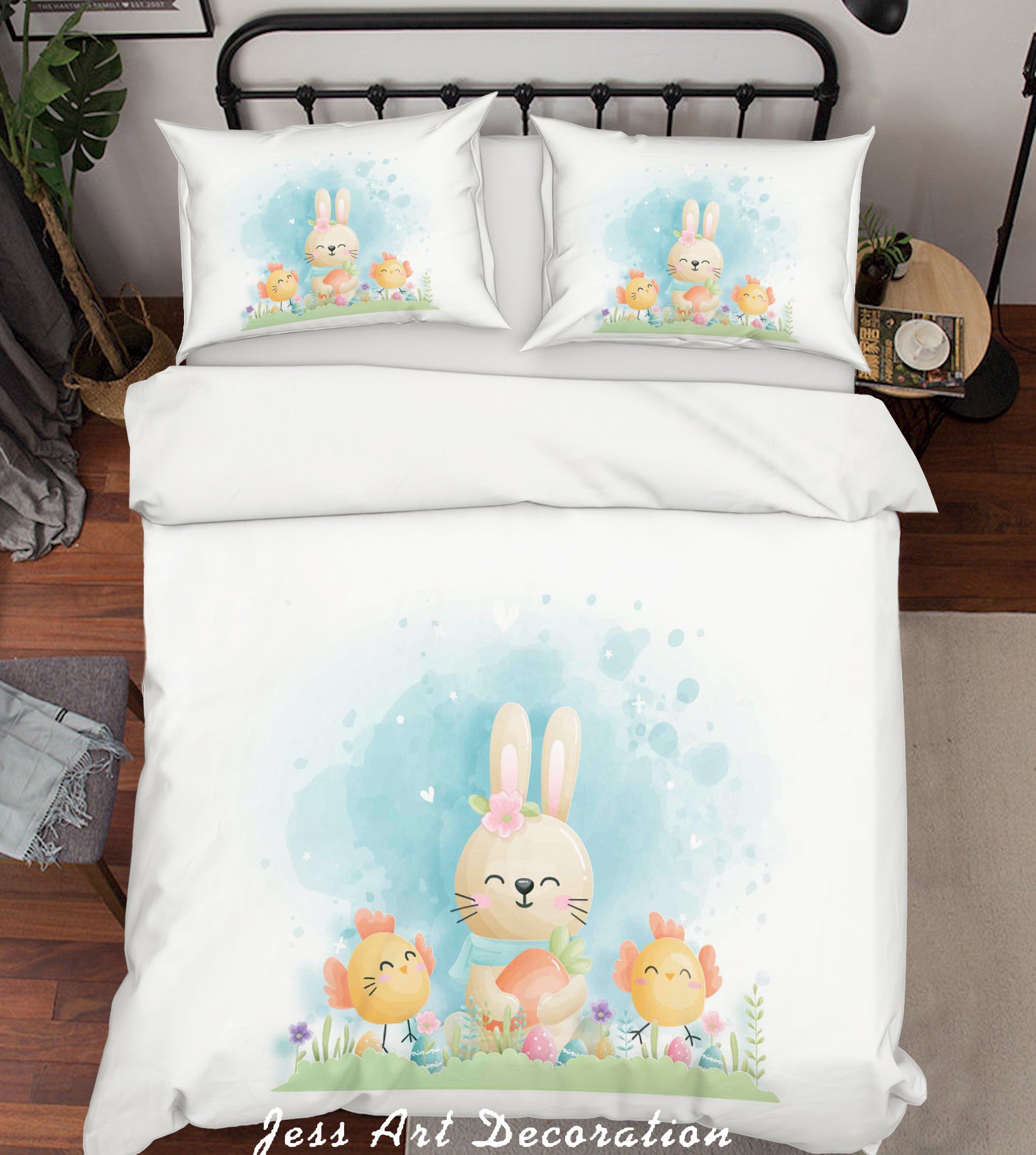 3D White Blue Chick Rabbit Quilt Cover Set Bedding Set Duvet Cover Pillowcases Sf69