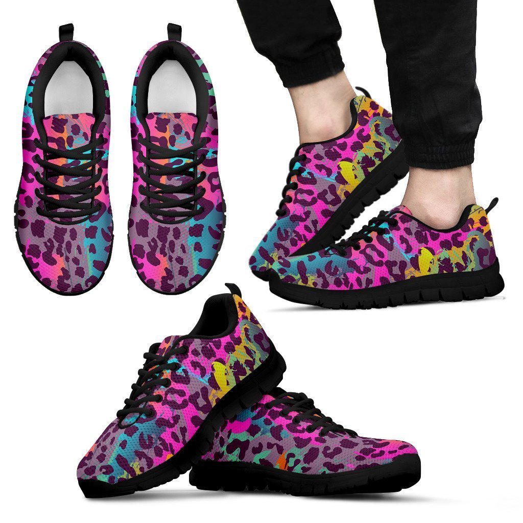 Rainbow Cheetah Leopard Pattern Print Sneakers, Sneaker Running Personalized Shoes Custom Name, Text For Women, Men