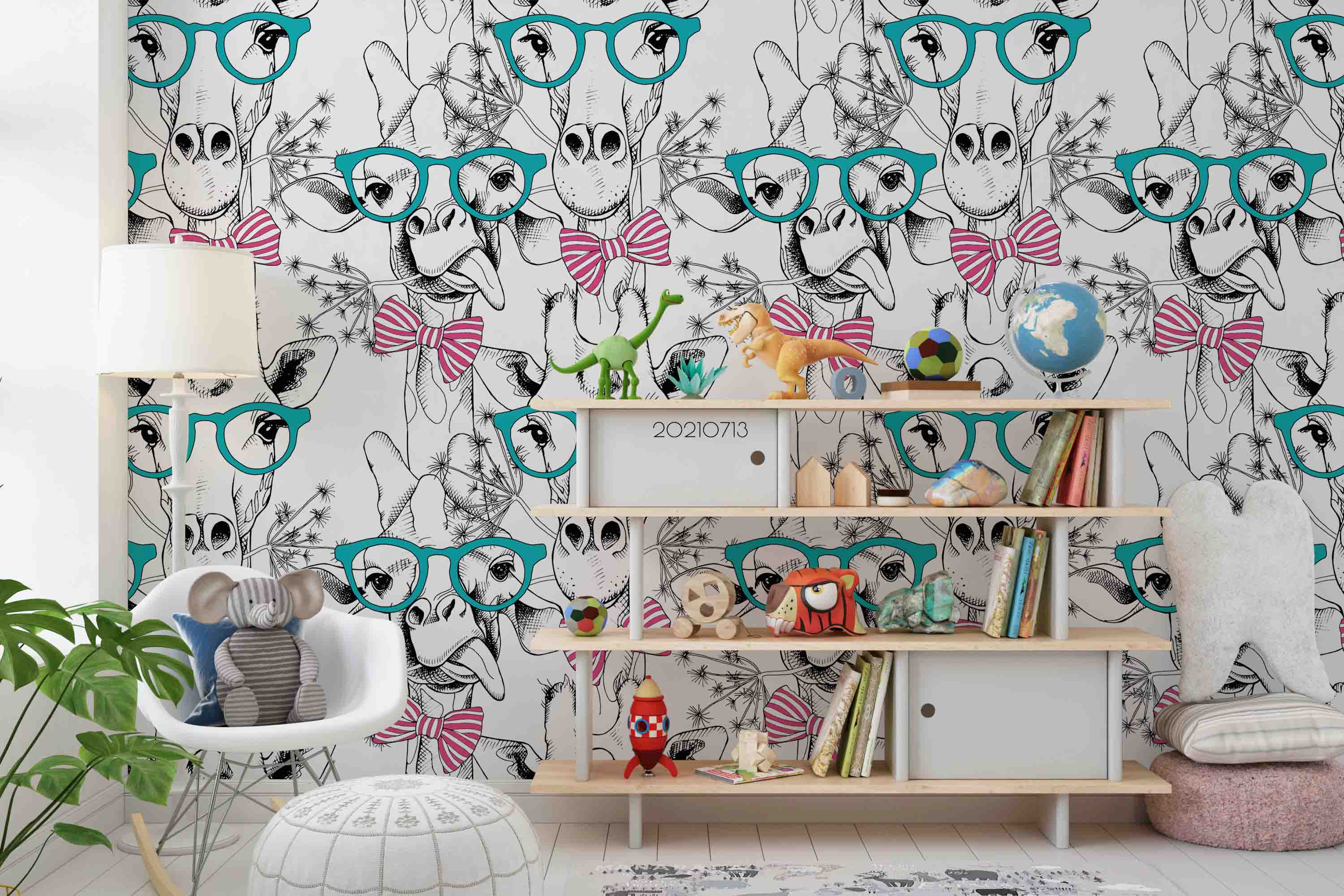 3D Hand Drawn Animal Giraffe Glasses Wall Mural Wallpaper Lqh 147