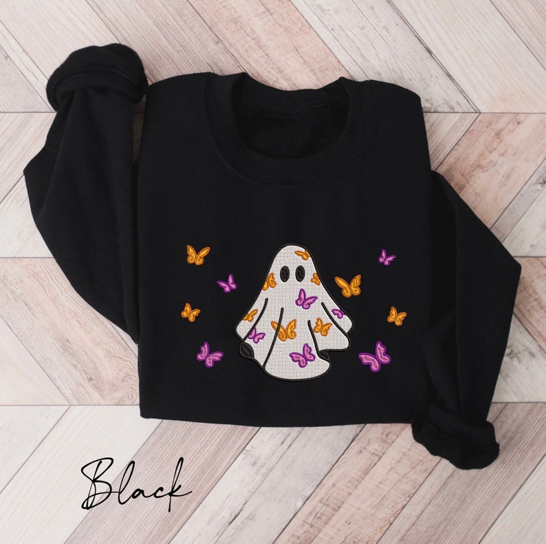 Butterfly Ghost Embroidered Sweatshirt 2D Crewneck Sweatshirt All Over Print Sweatshirt For Women Sweatshirt For Men Sws4115