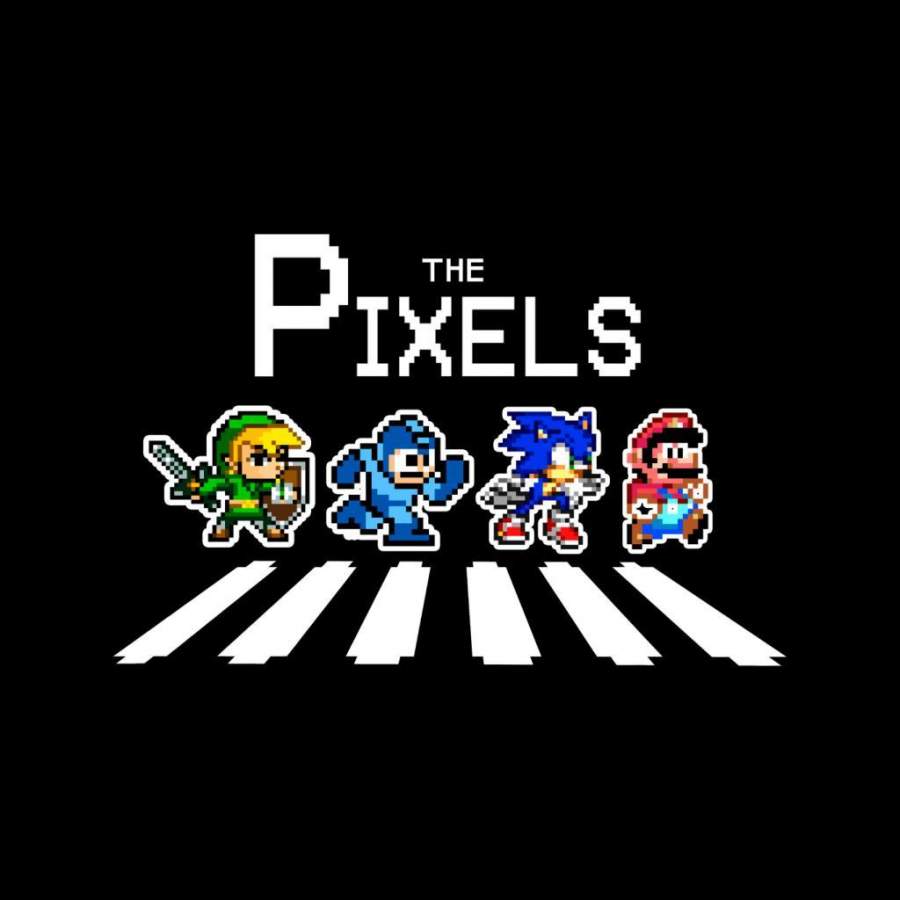 The Pixels Link Mega Man Sonic Mario Abbey Road Men’s Baseball Long Sleeved T-Shirt