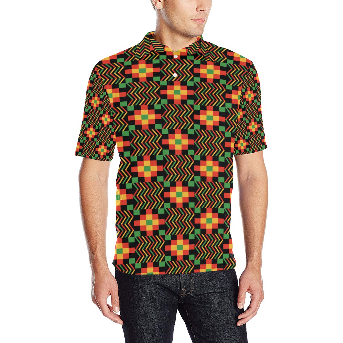 Kente Pattern Print Design 01 Men Polo Shirt