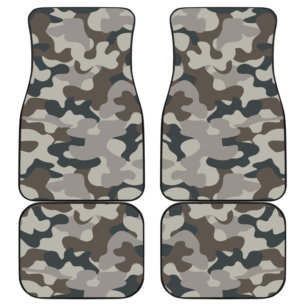 Grey And Brown Camouflage Print Front And Back Car Floor Mats, Front Car Mat