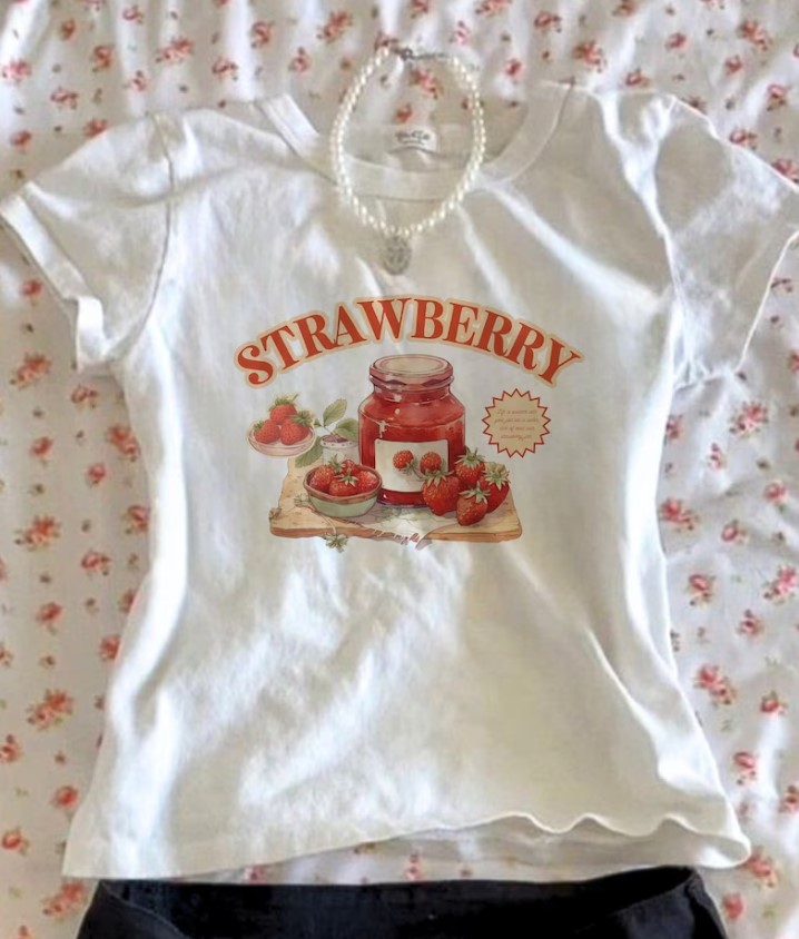 Strawberry Vintage Graphic Baby Tee Shirt Outfit