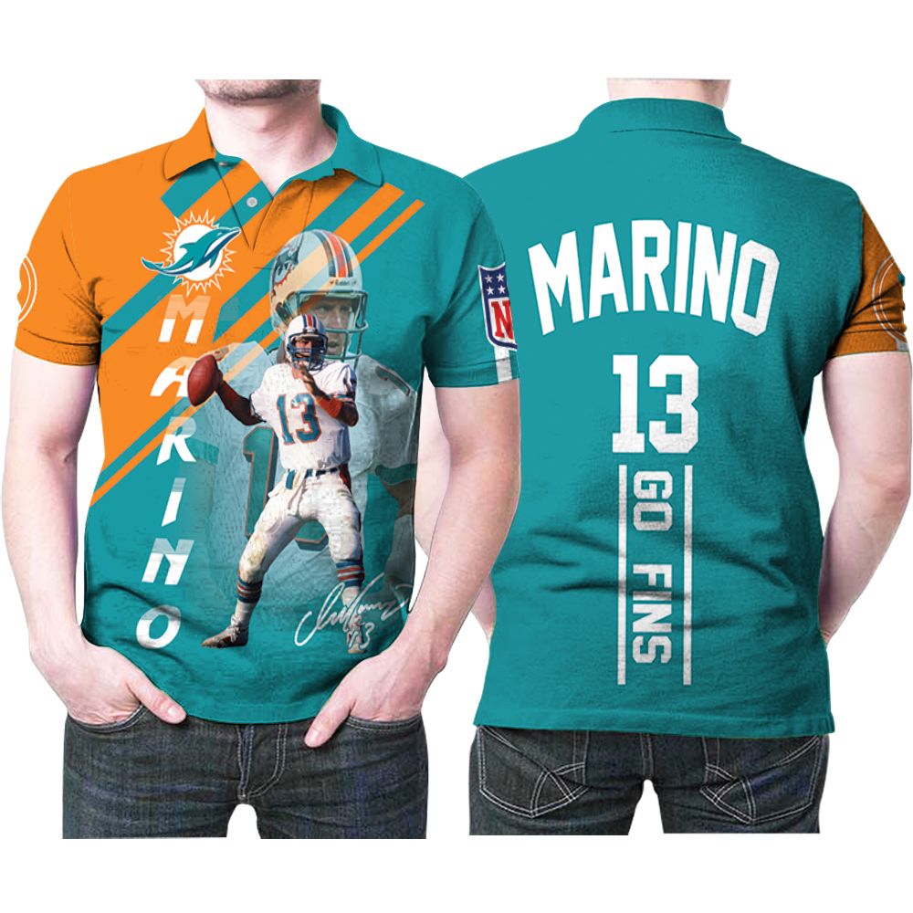 Miami Dolphins Dan Marino 13 Go Fins Signature 3D Printed Gift For Miami Dolphins Fan Polo Shirt