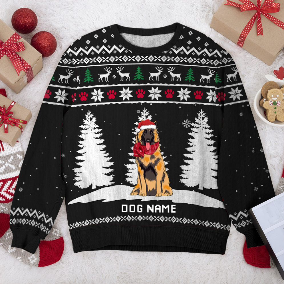 Belgian Tervuren Winter Dog Personalized Sweater, Dog Ugly Christmas Sweater