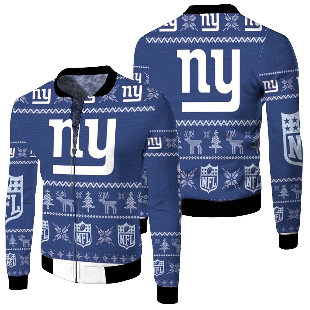 New York Giants Ugly Sweatshirt Christmas 3D Fleece Bomber Jacket