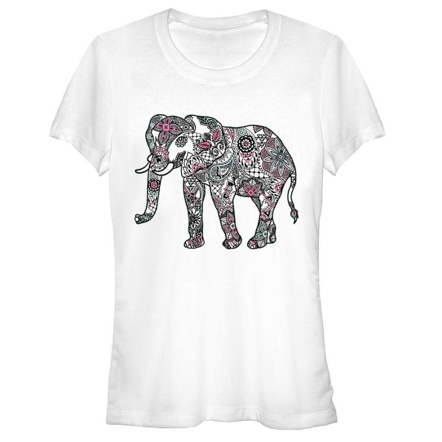 Lost Gods Junior’s Henna Elephant  T Shirt White