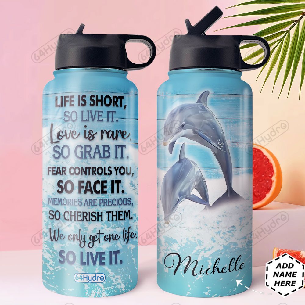 Dolphin Personalized Hha1410008 Stainless Steel Bottle With Straw Lid