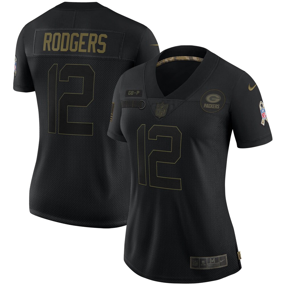 Aaron Rodgers Green Bay Packers Womens 2020 Salute To Service Limited Jersey – Black