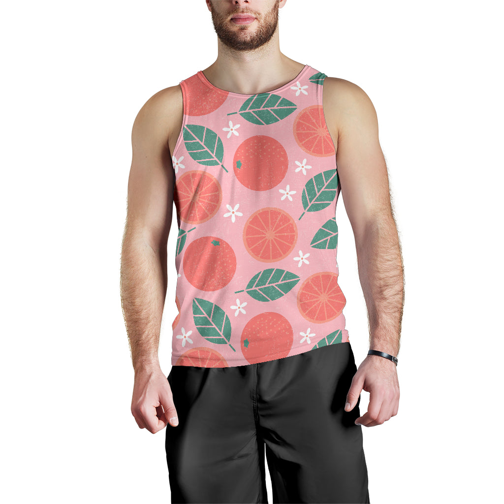 Grapefruit Leaves Flower Pink Background Men Tank Top