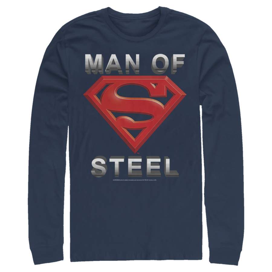 Superman Men’s Man of Steel Beveled Logo  Long Sleeve Shirt