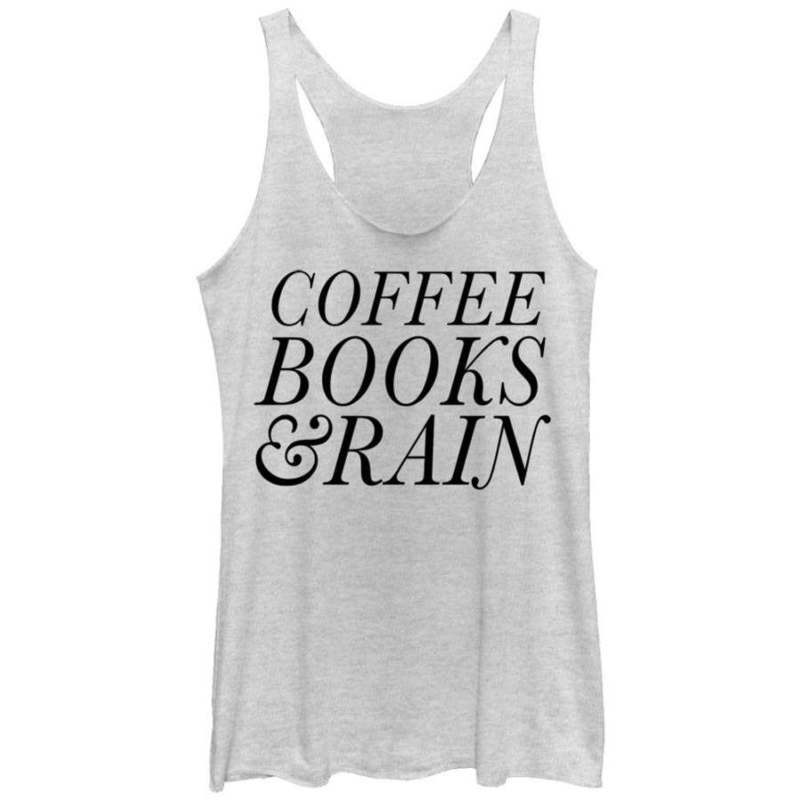 CHIN UP Women’s Coffee Books and Rain  Racerback Tank White Heather