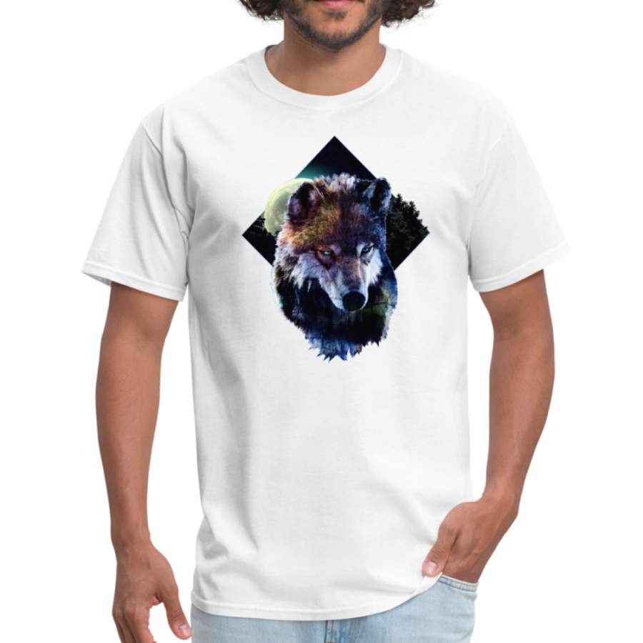 Young wolf with moon and forest T-Shirt – Animal Face T-Shirt