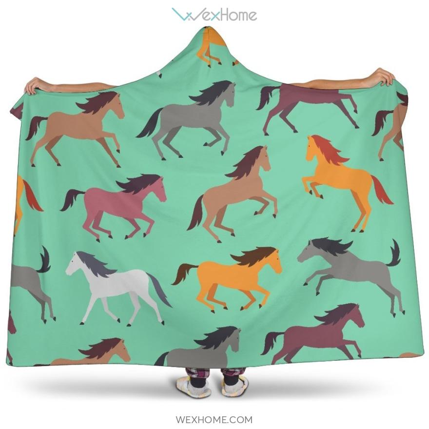 Colorful Horses Pattern Hooded Blanket