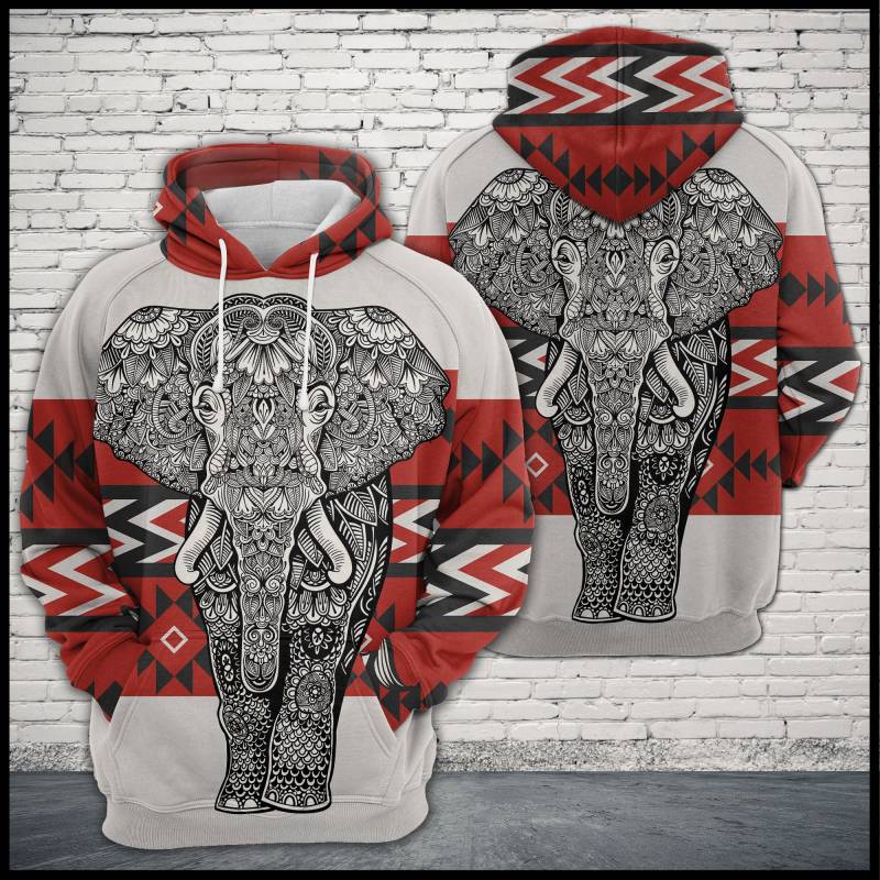 Elephant Zentangle Native Pattern T1905 – All Over Print Unisex Hoodie