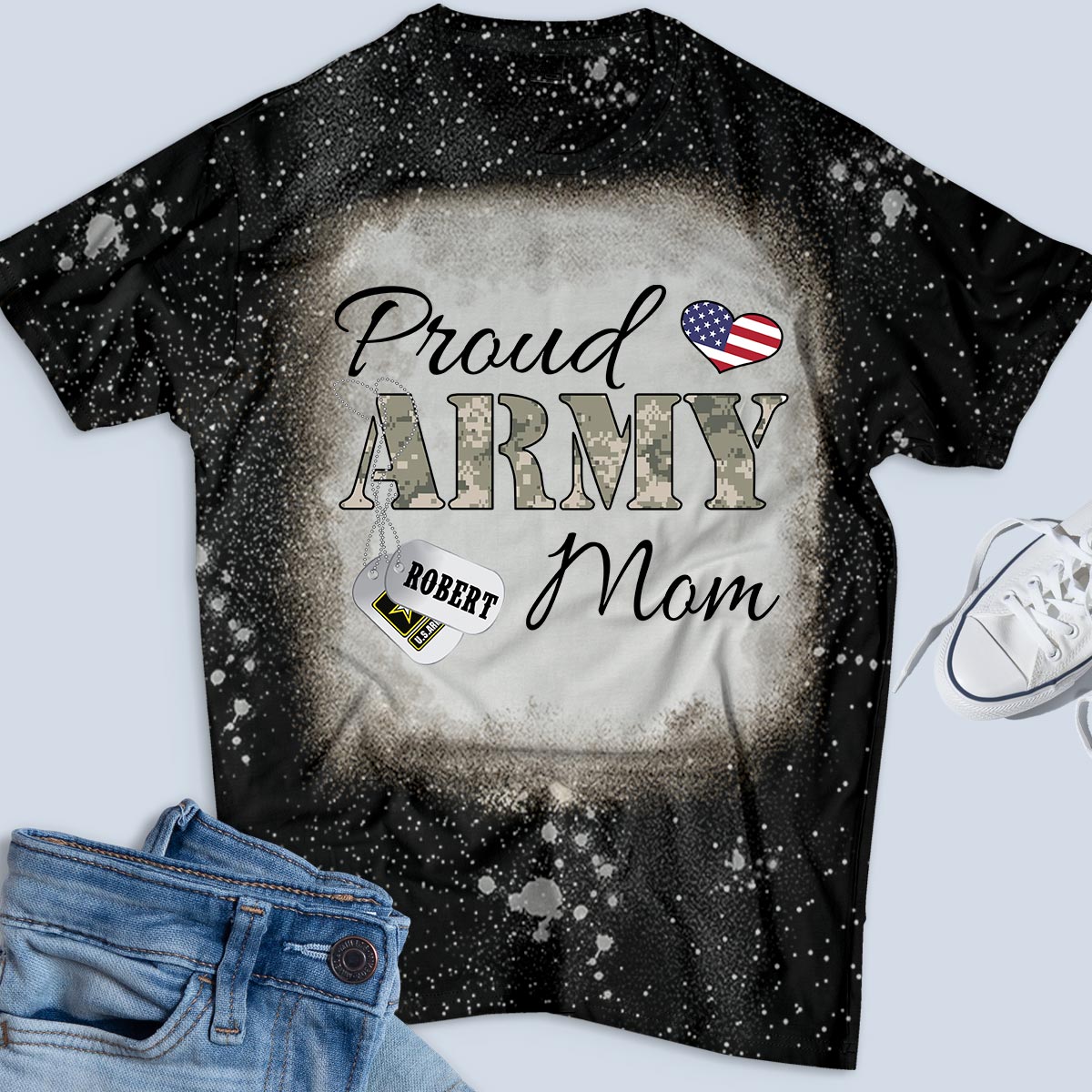 Personalized Name & Family Member Proud Army Mom, Marine Wife,Navy Aunt, Usaf Sister Uscg Dad Military Bleach Tee – K1702 – Trhn