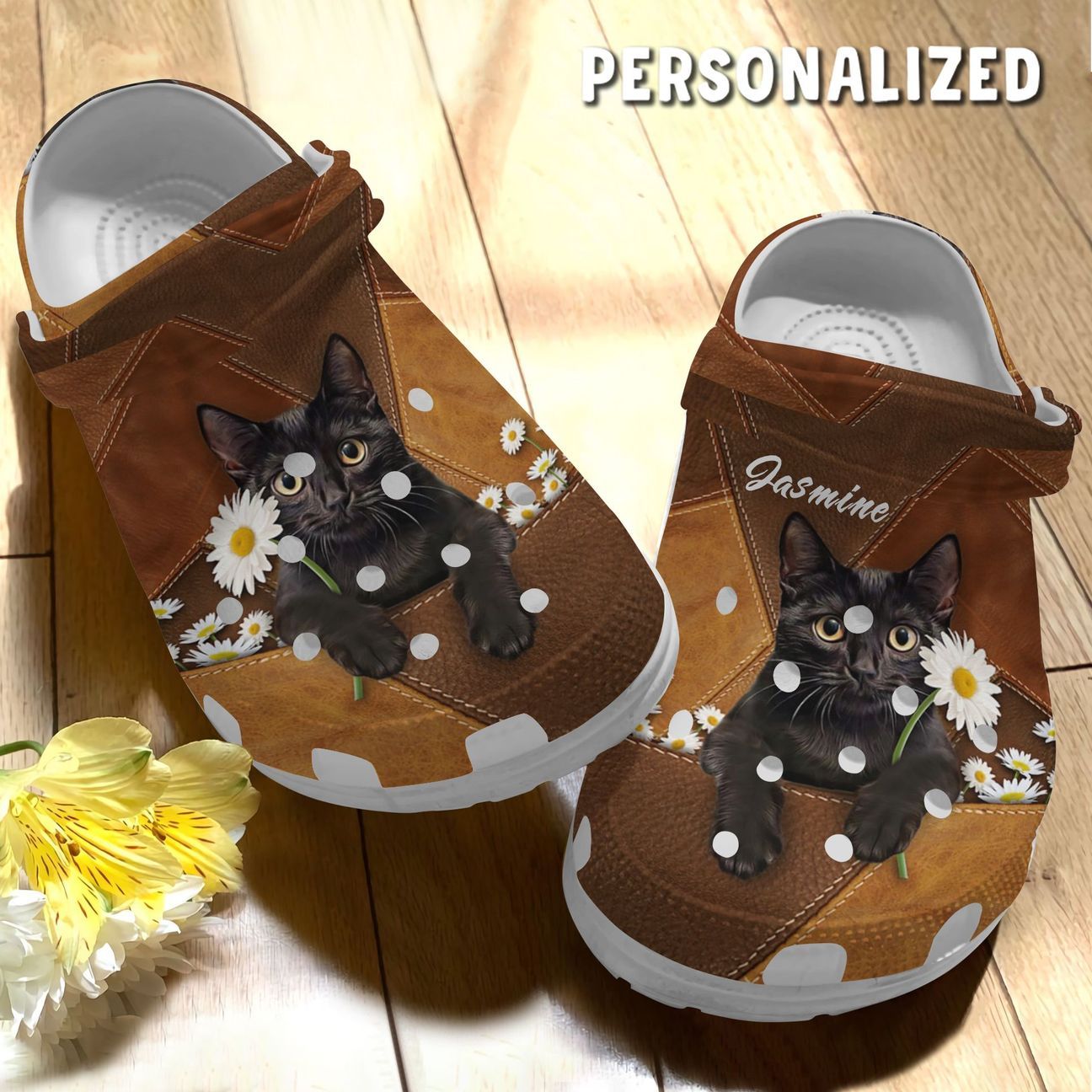 Cat Personalized Clog, Custom Name, Text Cat Daisy, Fashion Style For Women, Men, Kid, Print 3D