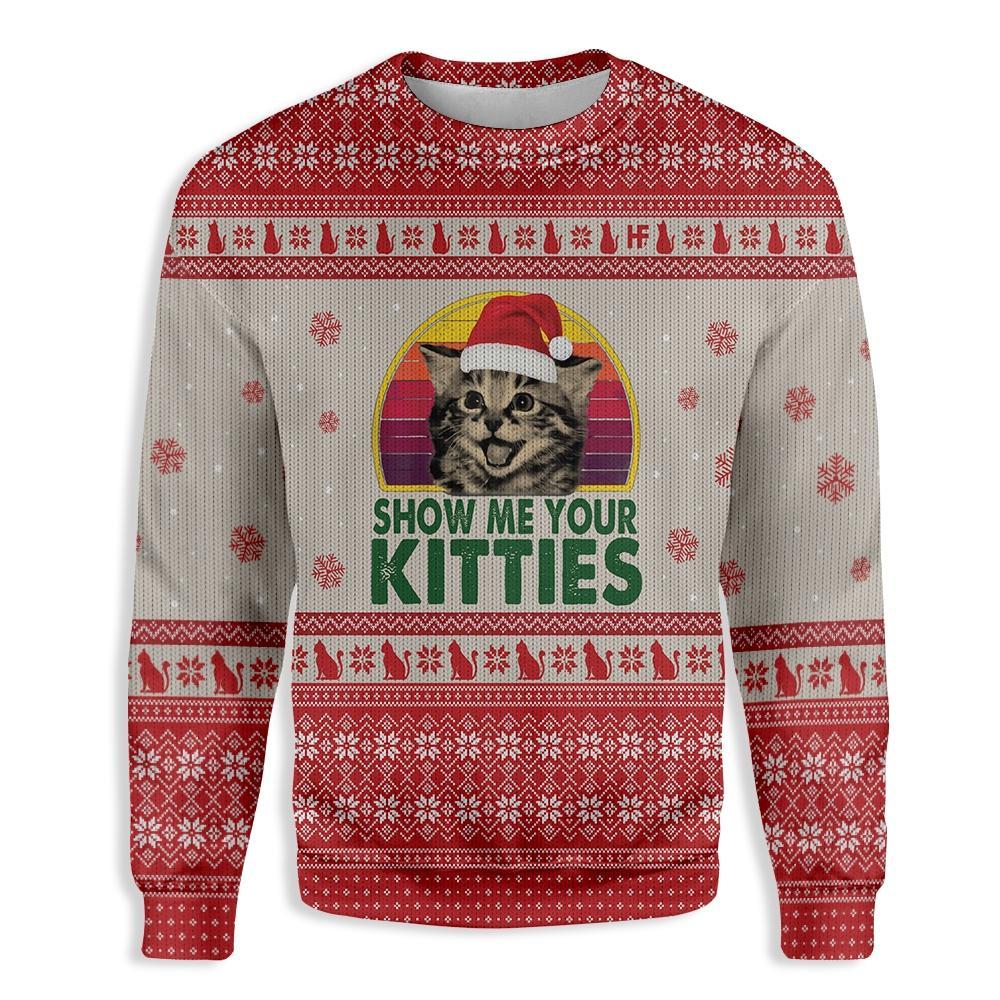 Cat Show Me Your Kitties Ugly Christmas Sweater | For Men & Women | Adult | Us5109