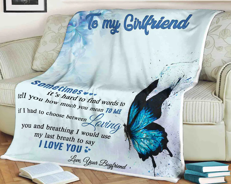 To My Girlfriend Butterfly Blanket, It’S Hard To Find Words To Tell You How Much You Mean To Me Loving You Gift For Girlfriend From Boyfriend Birthday Gift Home Decor Bedding Couch Sofa Sof