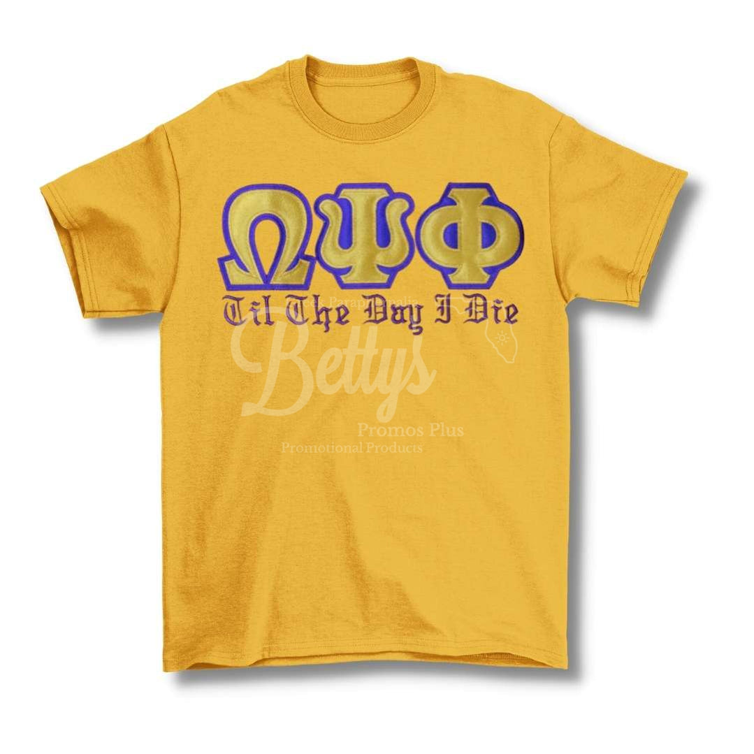 Omega Psi Phi Ωψφ Till The Day I Die Double Stitched Appliqué Embroidered Line T-Shirt