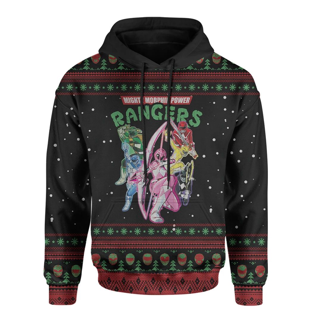 Alohazing 3D Ugly Christmas Mighty Morphin Power Rangers Custom Hoodie