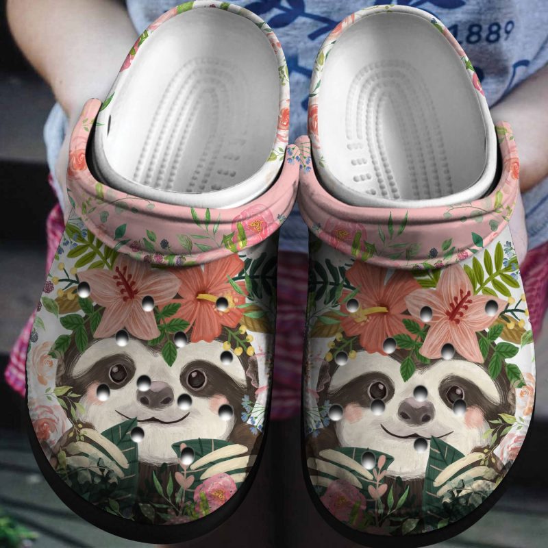 Floral Sloth Shoes – Cute Animal In Flower clogs Gift 2