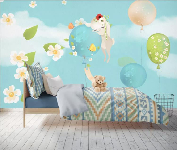 3D Cartoon Animal Bunny Balloon Floral Wall Mural Wallpaper Lll 1217