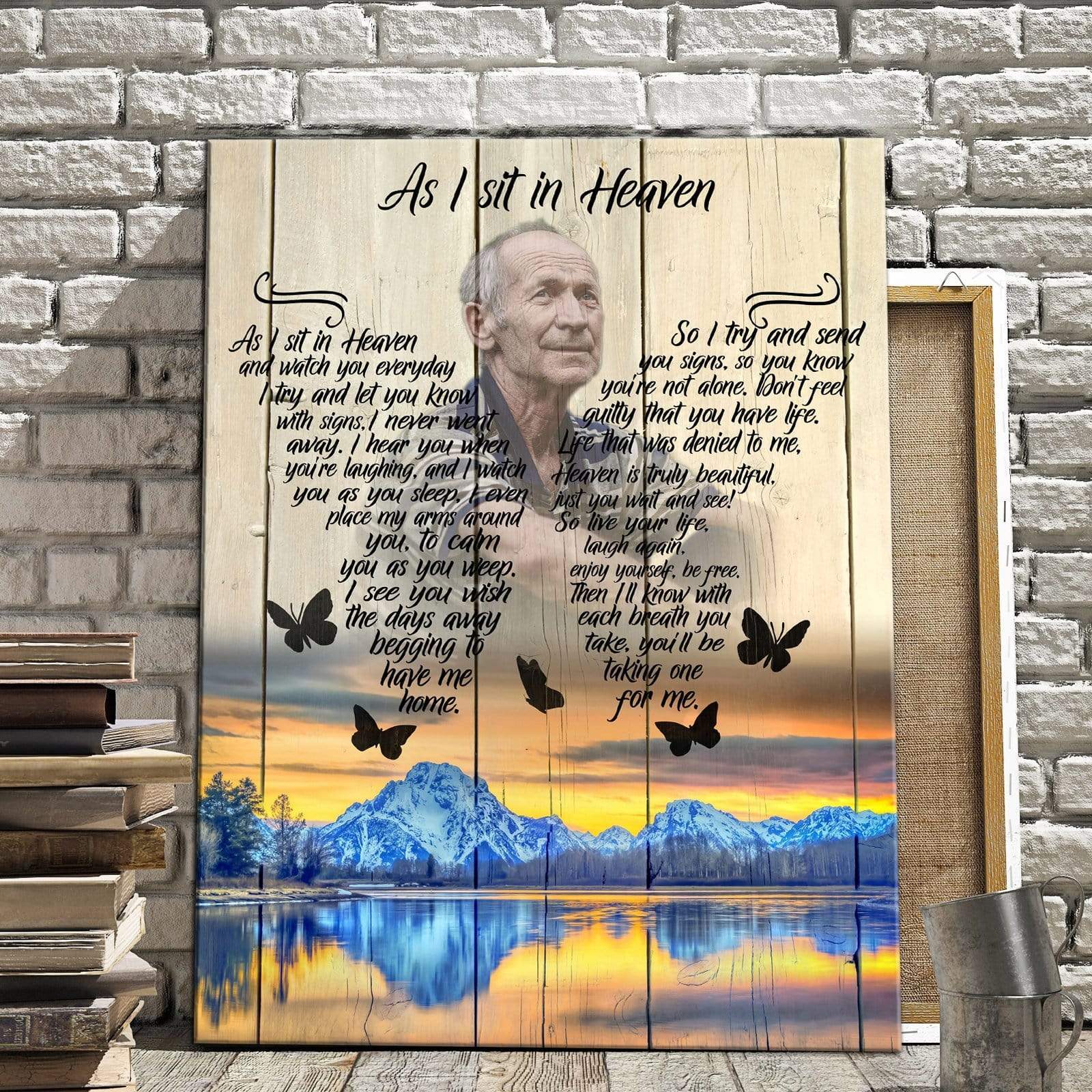 As I Sit In Heaven Lake Sunset, Personalized Photo Memorial Poster Canvas, Gift For Family Gift for Remembrance Home Decor Wall Art Visual Art