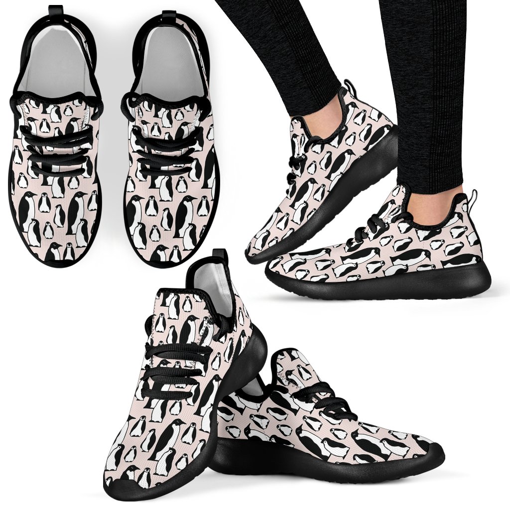 Penguin Print Pattern Black Men Women Knit Sneaker