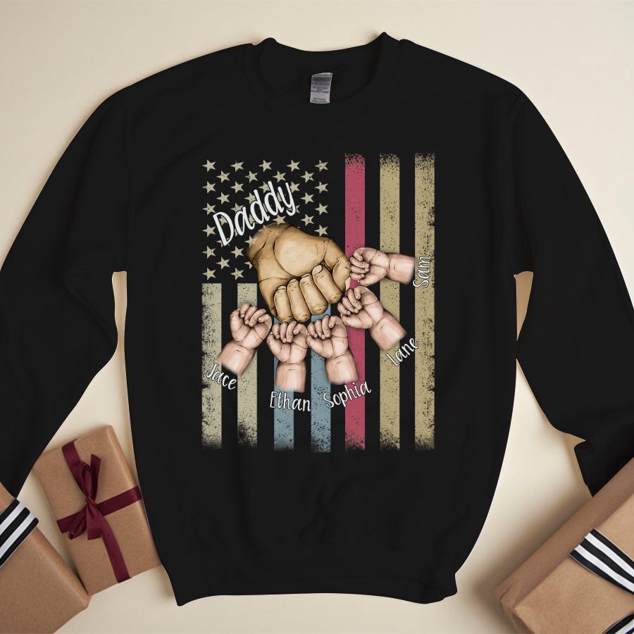 Presonalized Daddy Grandkids Hands Flag Sweatshirt