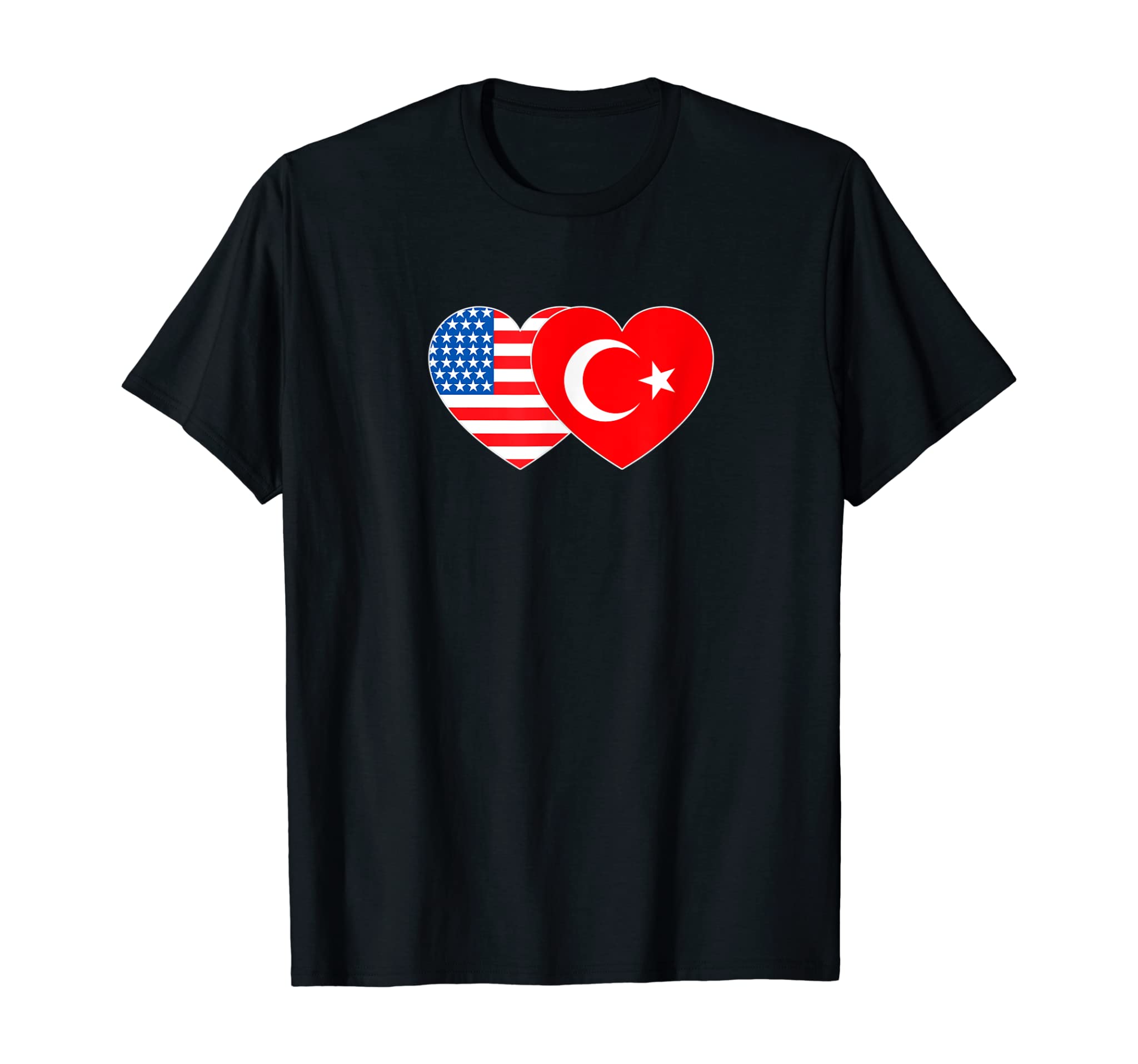 Turkey & USA Flag Twin Heart for Turkish Americans July 4th T-Shirt