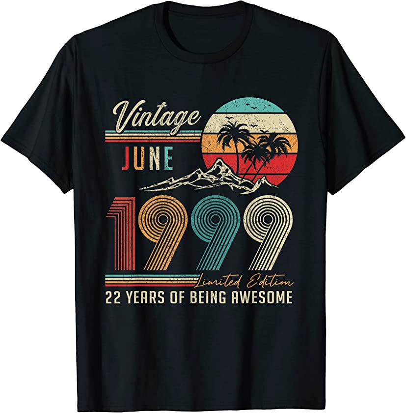 22 Years Old 22nd Birthday Decoration Vintage June 1999 T-Shirt