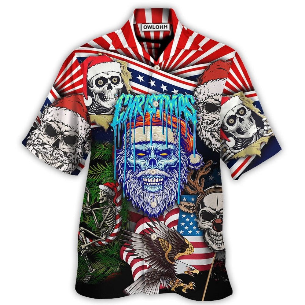 Skull Christmas Us Flag Skeleton Horror Merry Hawaii Shirt Ha41140