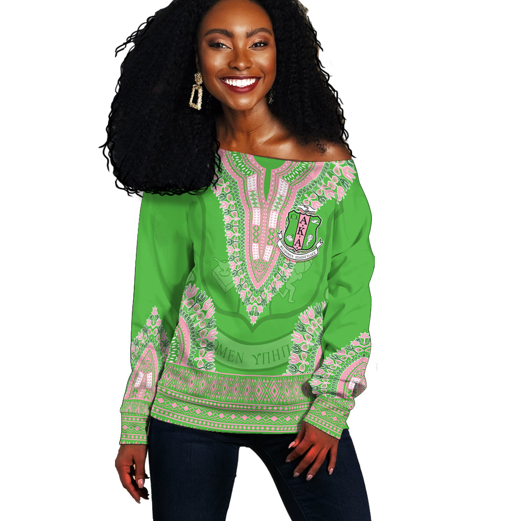 (Custom Personalized) Alpha Kappa Alpha Off Shoulder Sweater Dashiki Design Lt7