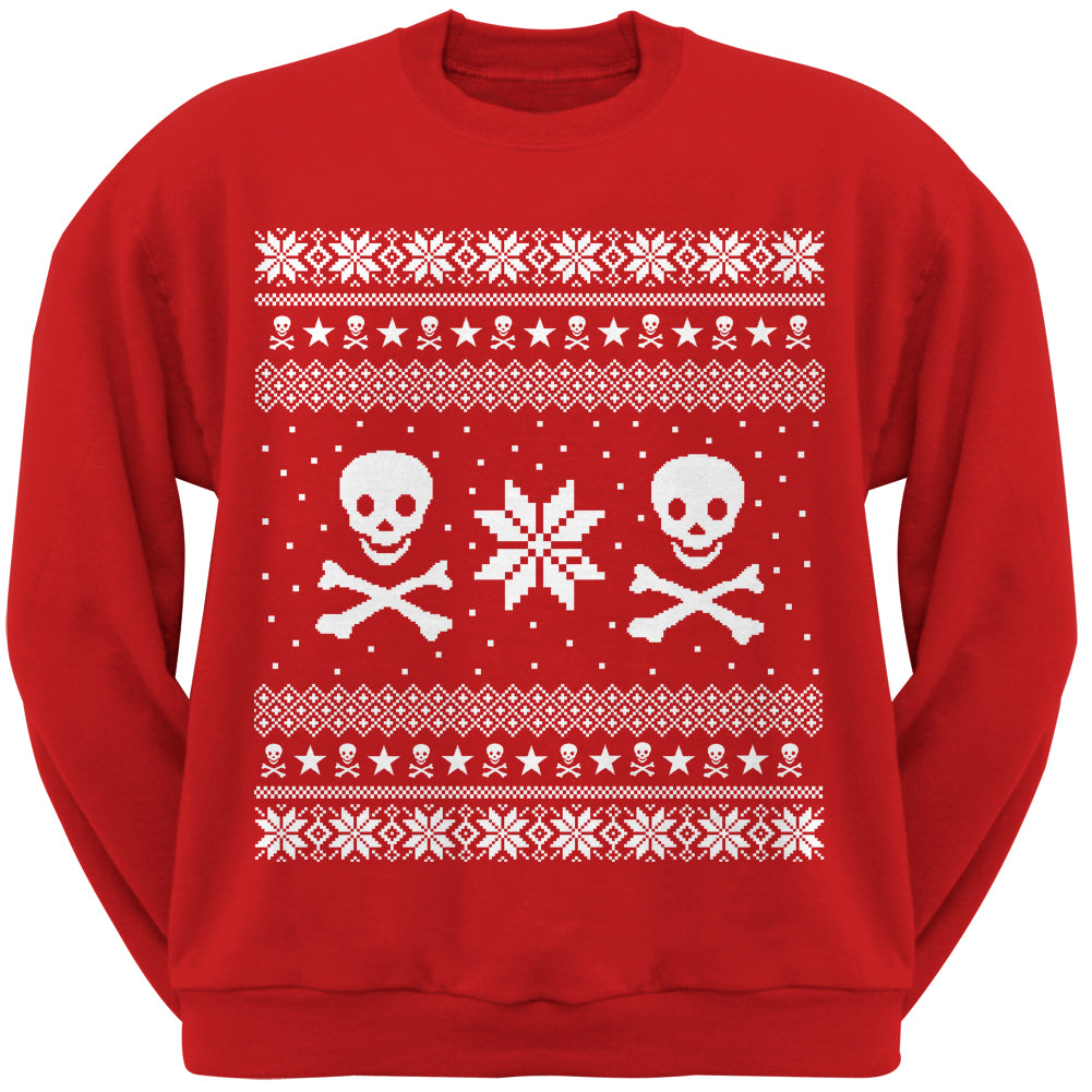 Skull & Crossbones Ugly Christmas Sweater Red Crew Neck Sweatshirt