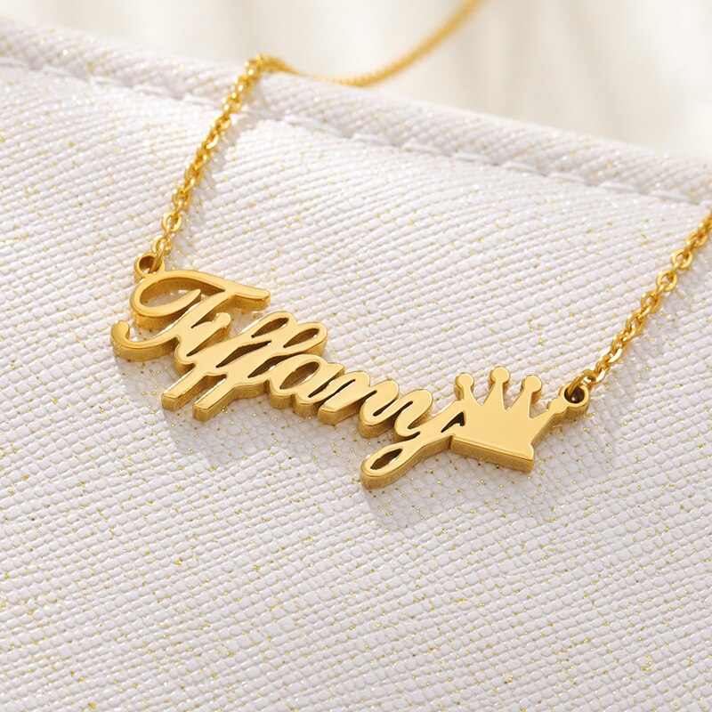 Custom Crown Name Necklace For Women Stainless Steel Long Chain Necklaces Personalized Nameplate Jewelry Princess Christmas Gift alx