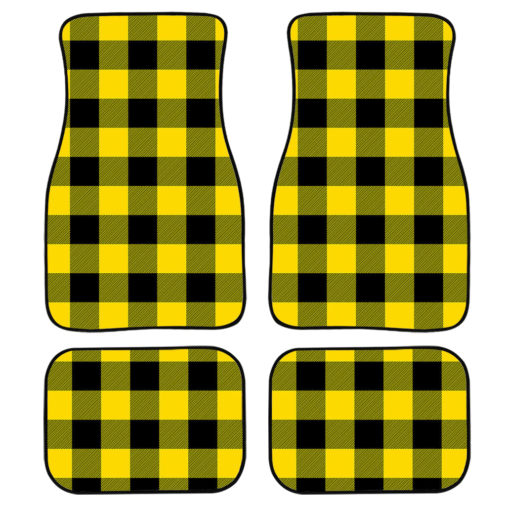 Yellow And Black Buffalo Check Print Front And Back Car Floor Mats, Front Car Mat