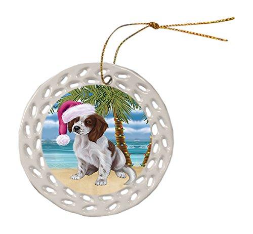 Summertime Irish Setter Puppy On Beach Christmas Round Doily Ornament Por626