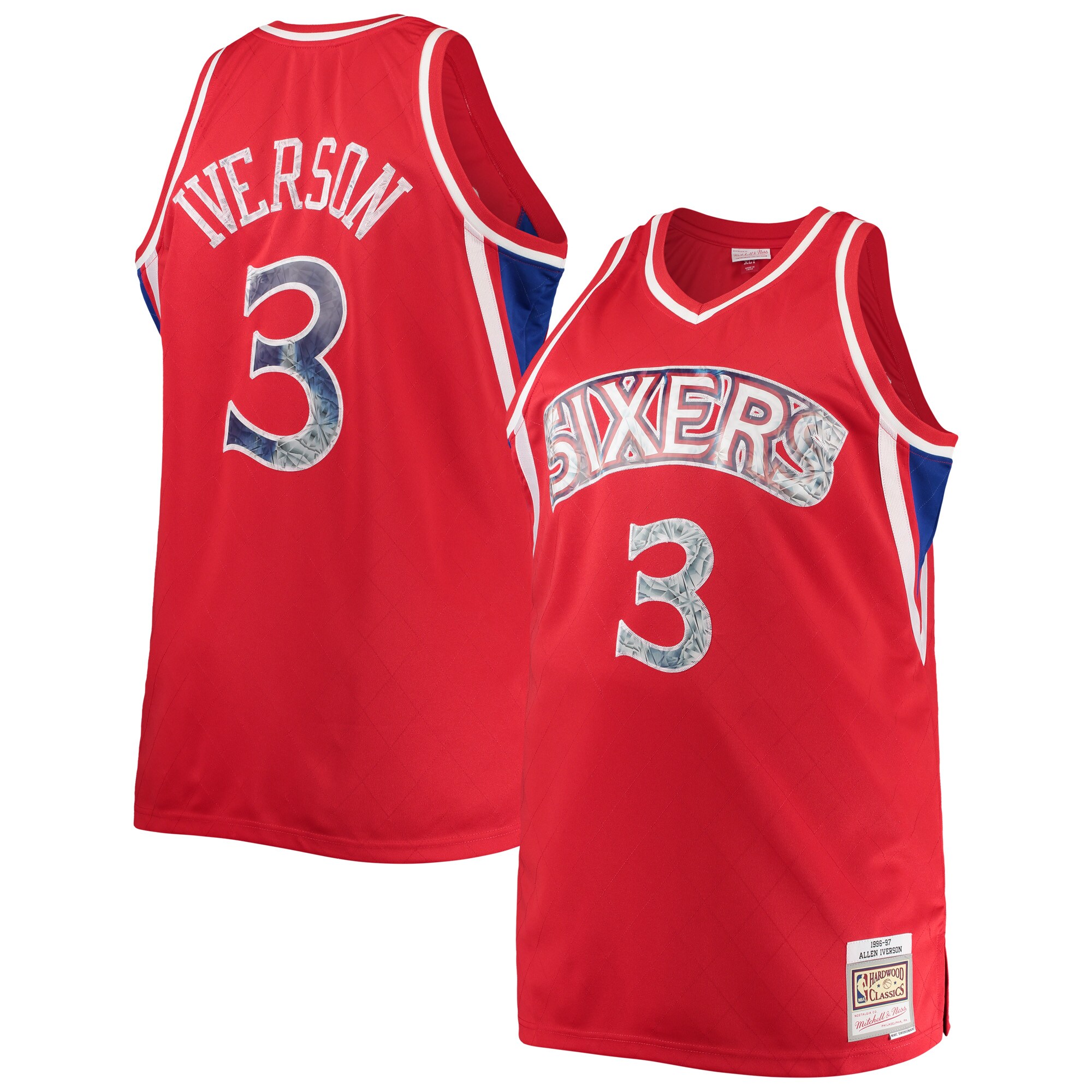 Allen Iverson Philadelphia 76ers Mitchell & Ness Big & Tall 1996-97 NBA 75th Anniversary Diamond Swingman Jersey – Red